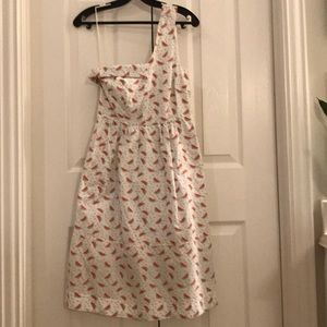 Anthropologie One-Shoulder White Dress with Red Print